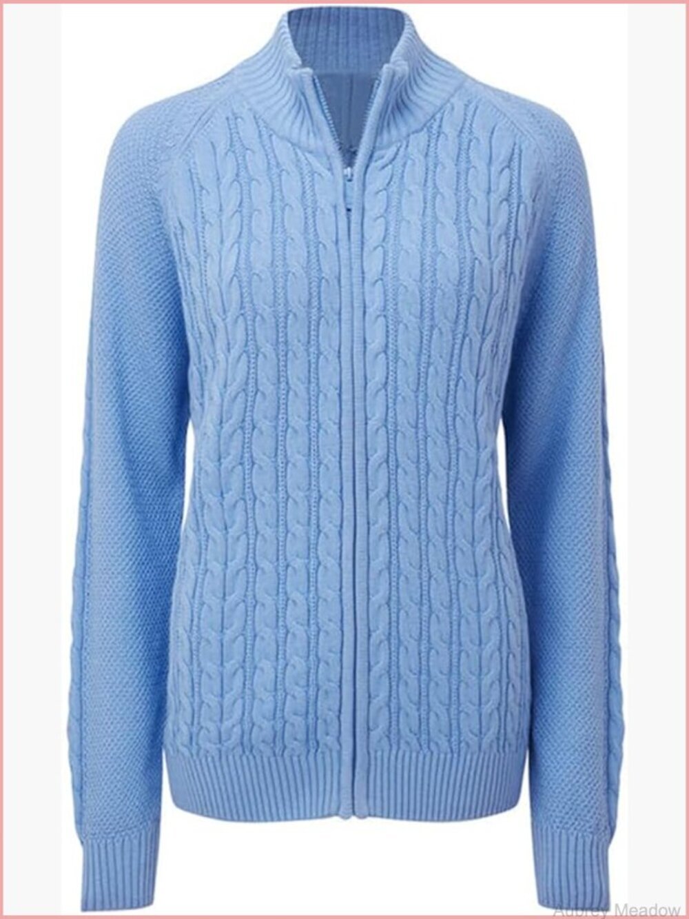 Zipper Cable Knit Cardigan Long Sleeve Open Front Warm Sweater